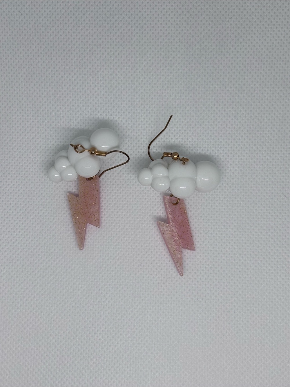 Hobby Lobby White Cloud Earrings with Pink Lightning Bolt Drops